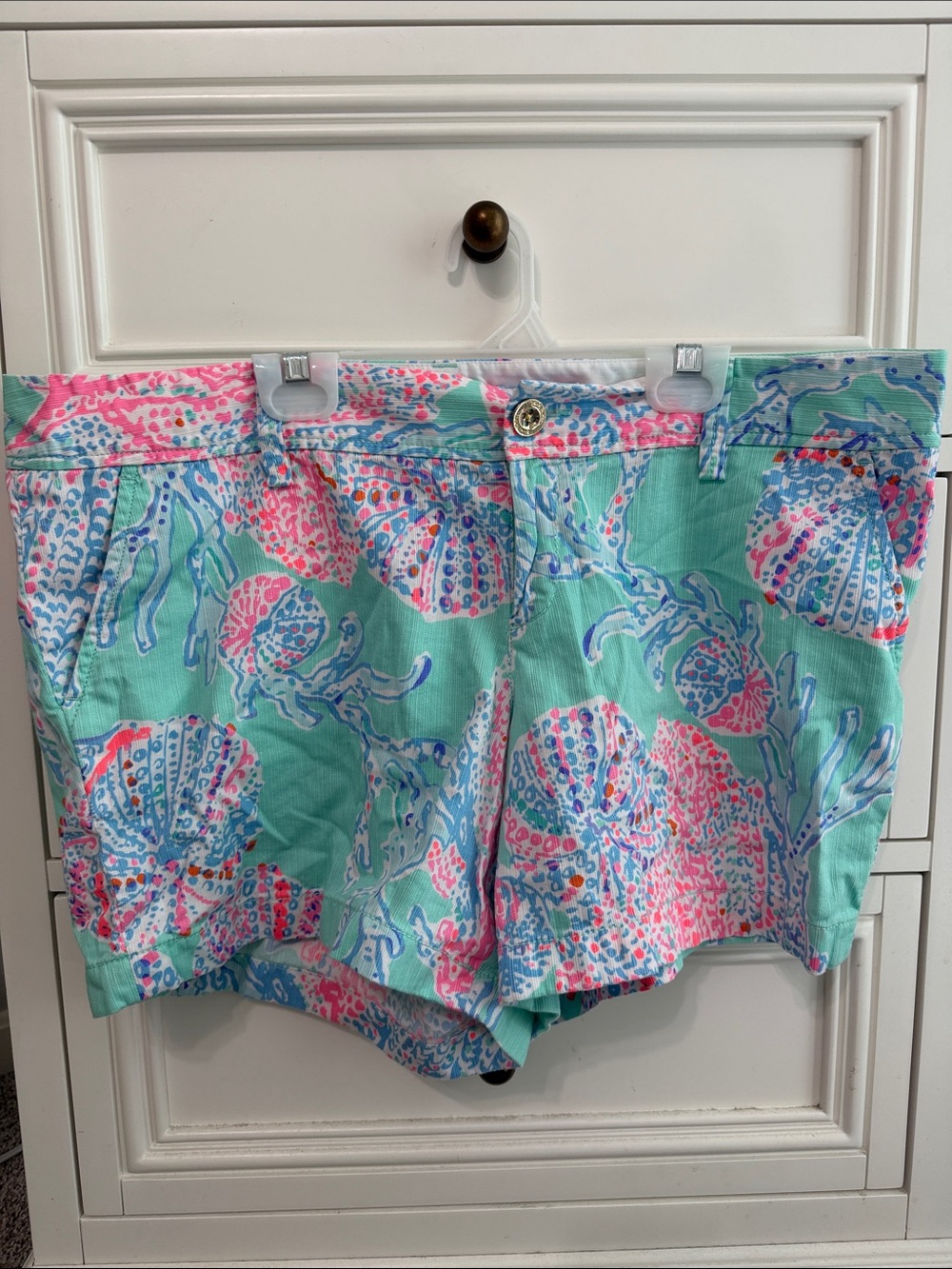 Lilly Pulitzer Sea Shell Print High Waist Shorts in Mint, Pink & Blue
